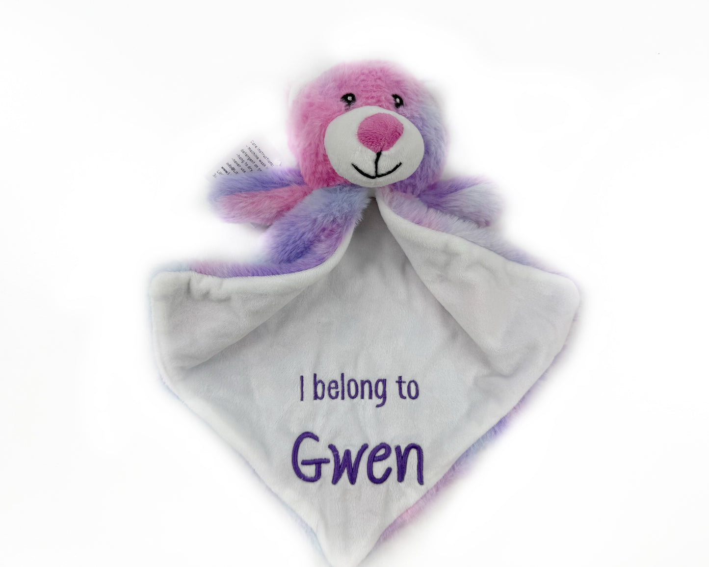Personalized Tie Dyed Teddy Bear Lovey, Pink and Purple with Baby's Name, First Birthday Gift
