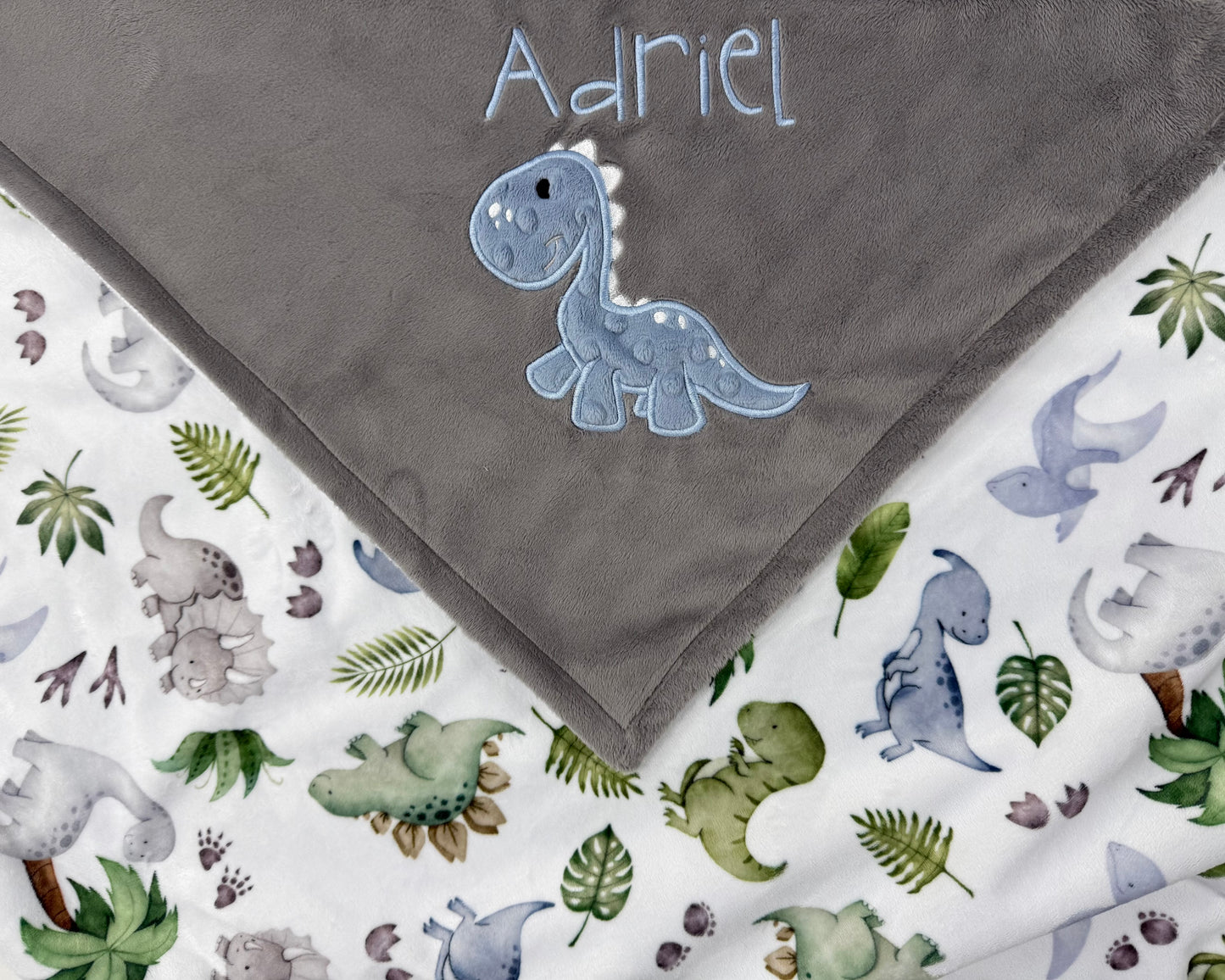 Personalized Dinosaur Blanket, Gray Keepsake Gift