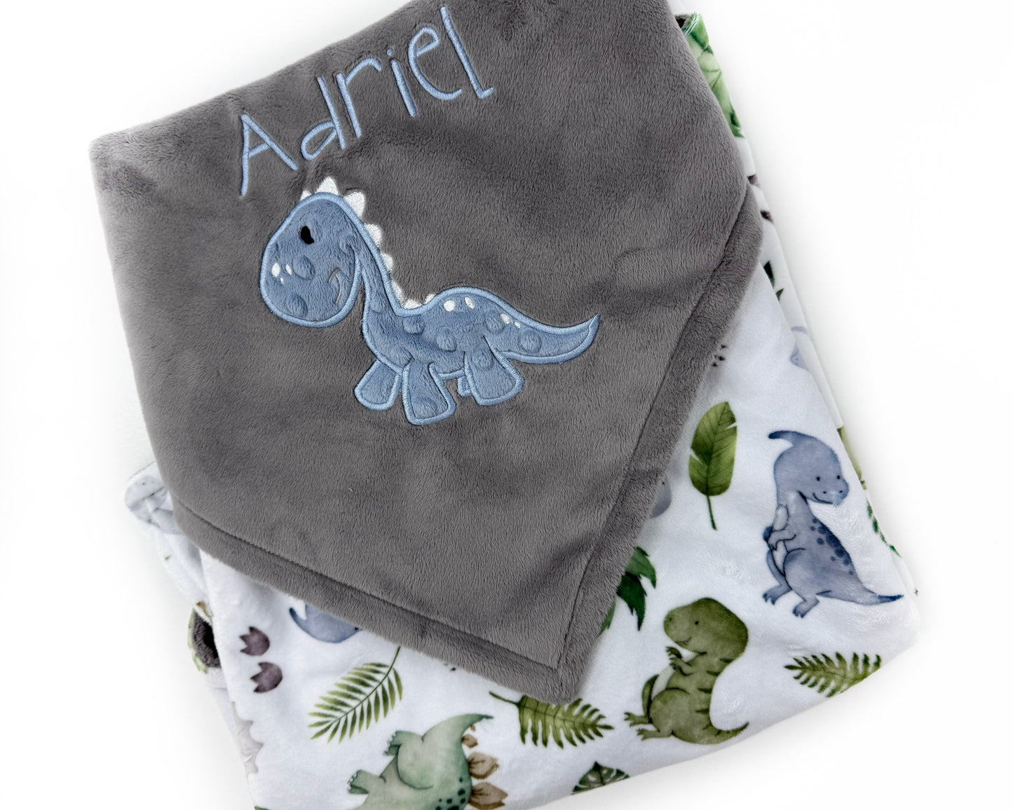 Personalized Dinosaur Blanket, Gray Keepsake Gift