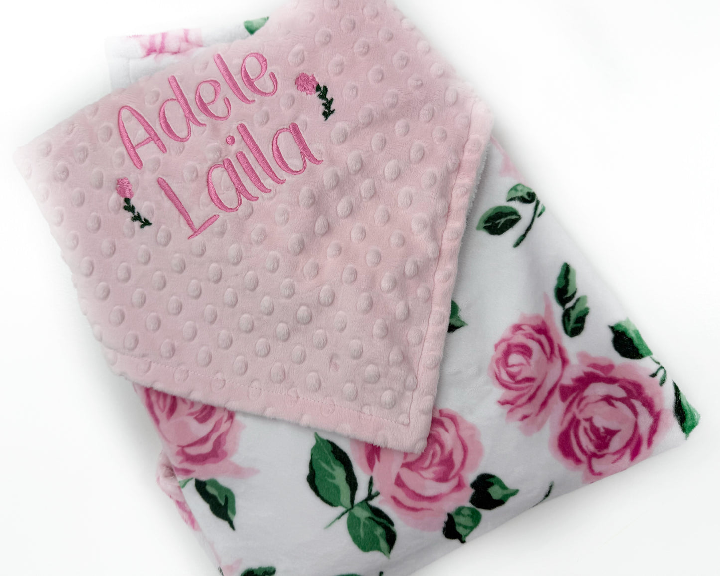 Baby Girl Blanket, Pink Roses Minky, Personalized with Name, Birth Stats Blanket, Keepsake Gift for Baby Girl, Welcome Gift for Newborn
