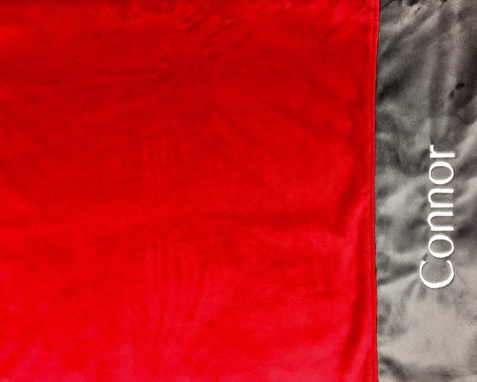 Personalized Minky Pillowcase, Red and Gray Minky, Personalized Gift for Boys or Girls