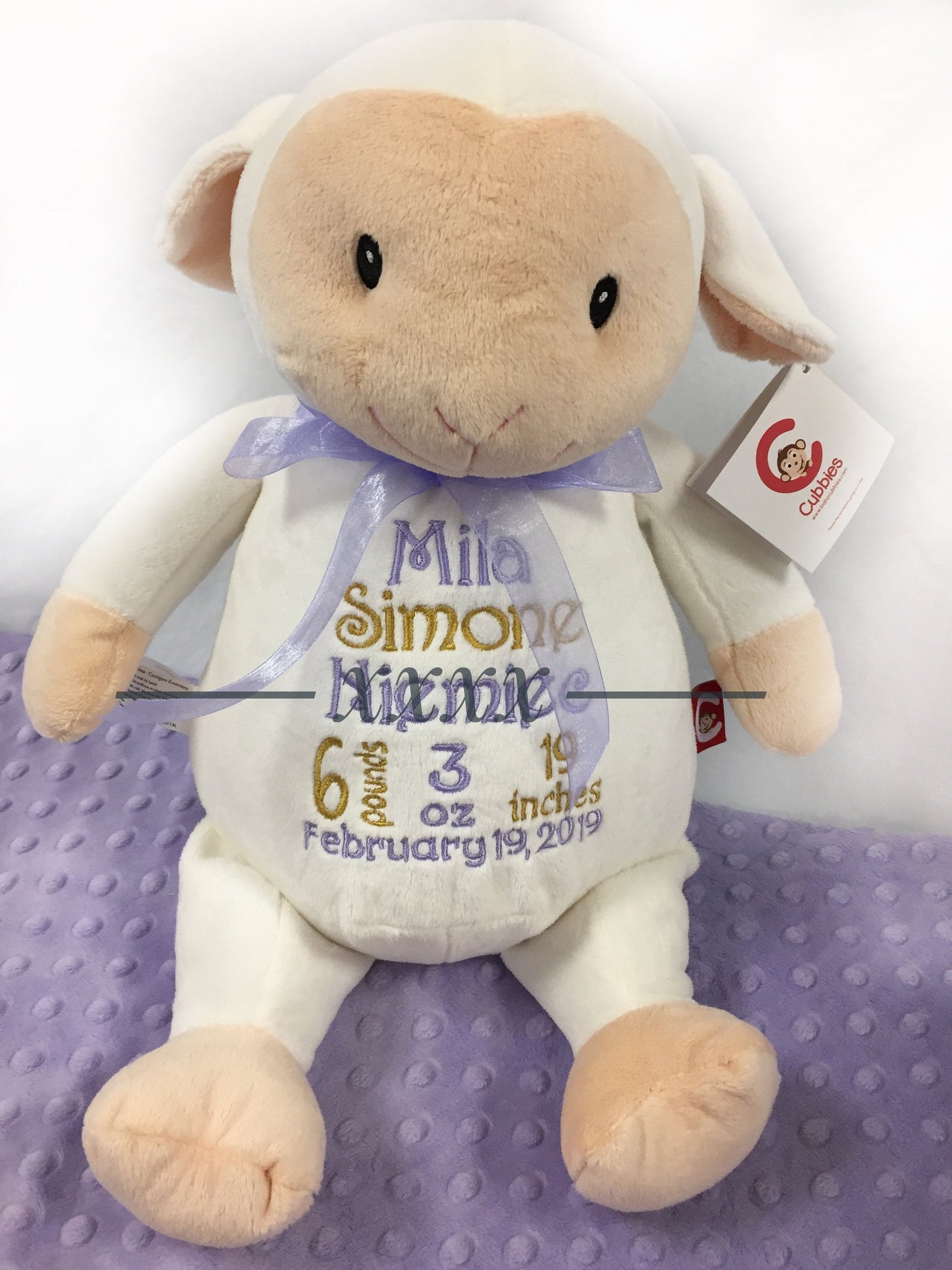 Personalized Fluffy Lamb, Birth Stats, Stuffed Animal, Newborn Gift, 1st Birthday Gift, Christening Gift for Babies