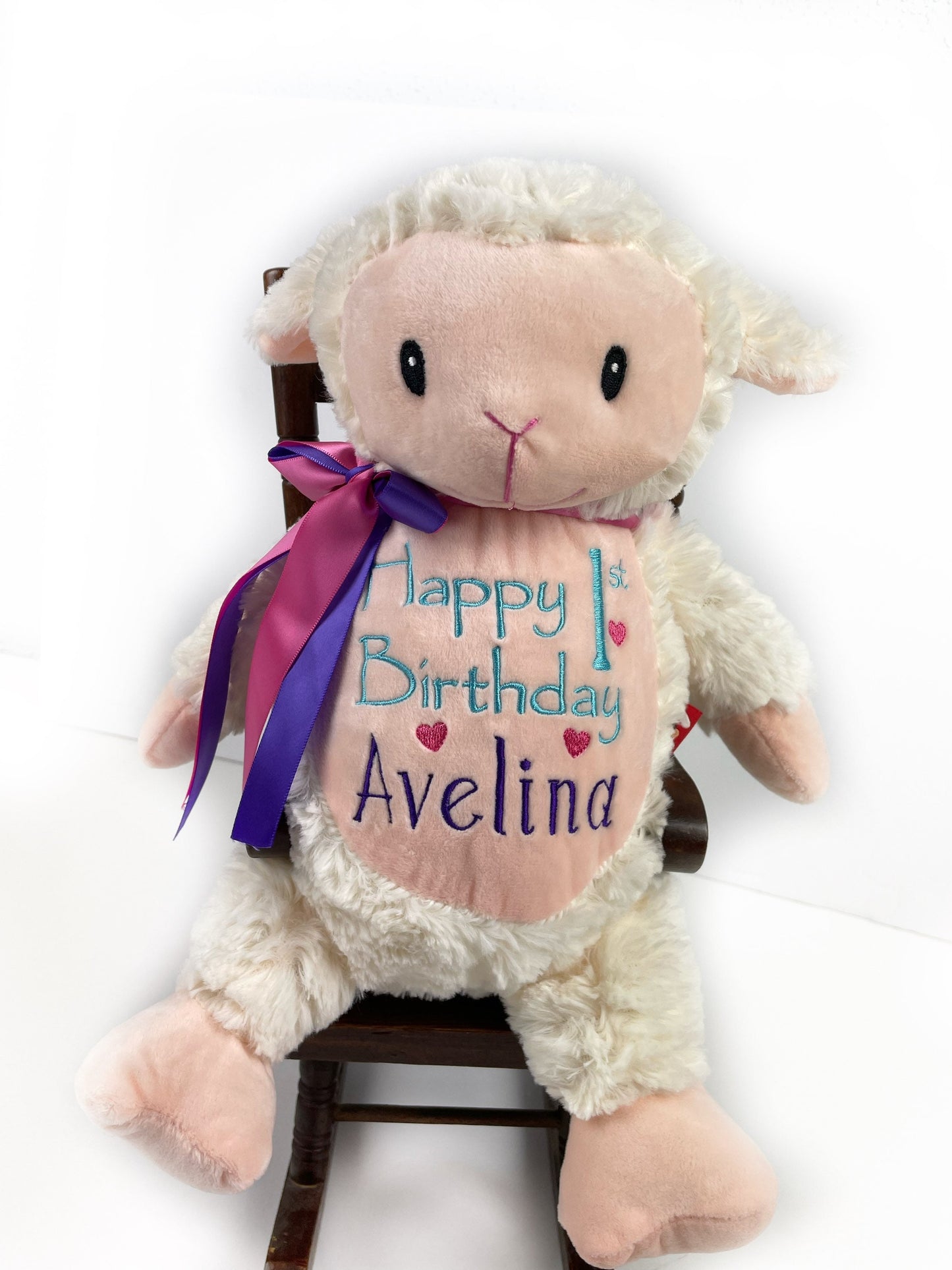 Personalized Fluffy Lamb, Birth Stats, Stuffed Animal, Newborn Gift, 1st Birthday Gift, Christening Gift for Babies