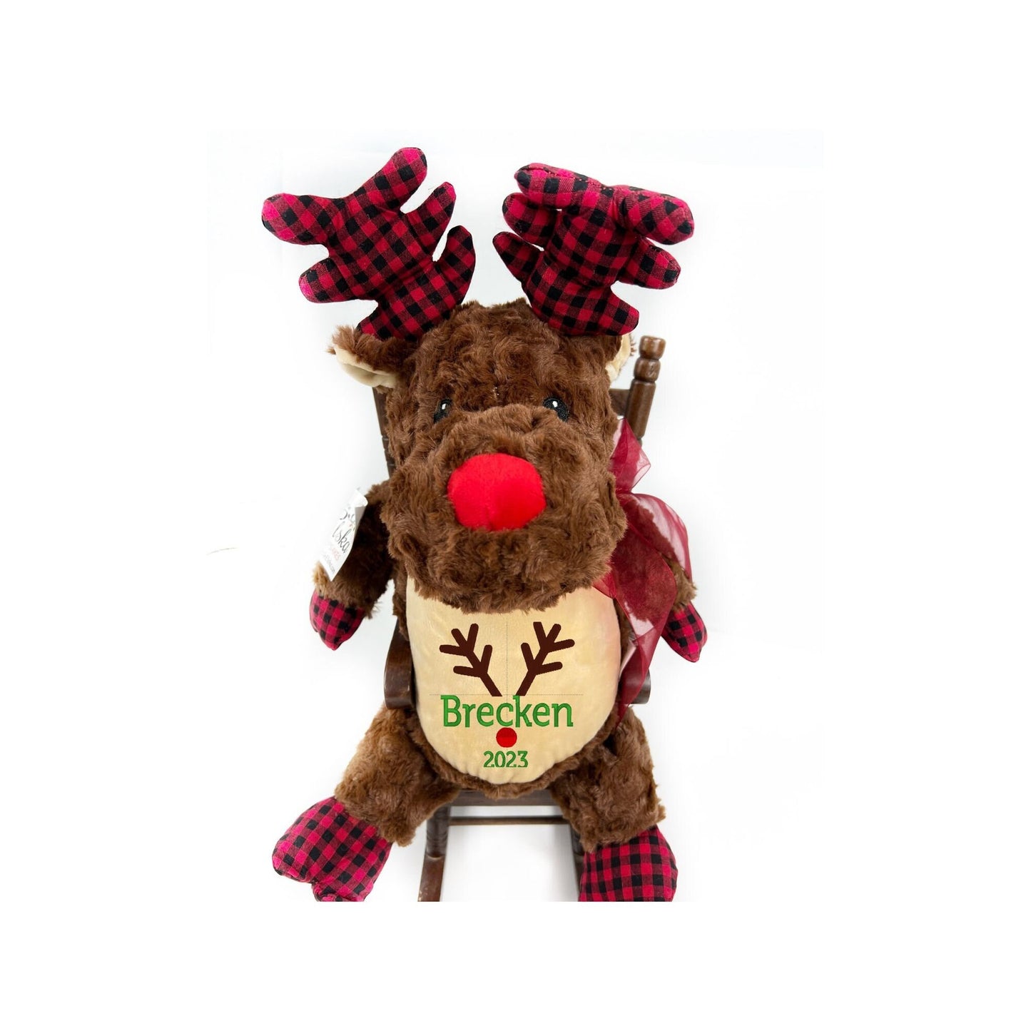 Personalized Brown Reindeer, Christmas Reindeer, Stuffed Animal, Newborn Gift, 1st Birthday Gift, Keepsake