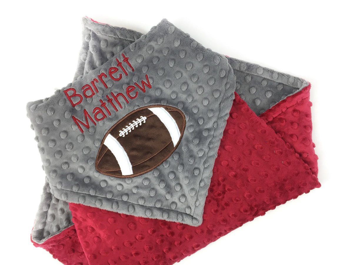 Personalized Football Blanket, Crimson Red and Gray Minky, Choose Your Team Colors, Baby Blanket, Toddler Blanket