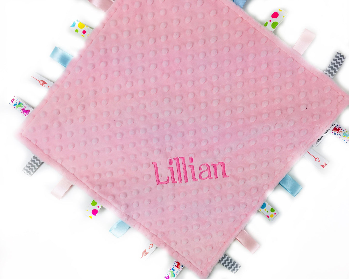 CUSTOM ORDER: Personalized Lovey Tag Blanket, Digitizing Photo, and Two Designs