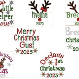 Collection of personalized Christmas designs featuring names and festive themes, ideal for holiday gifts and decor.