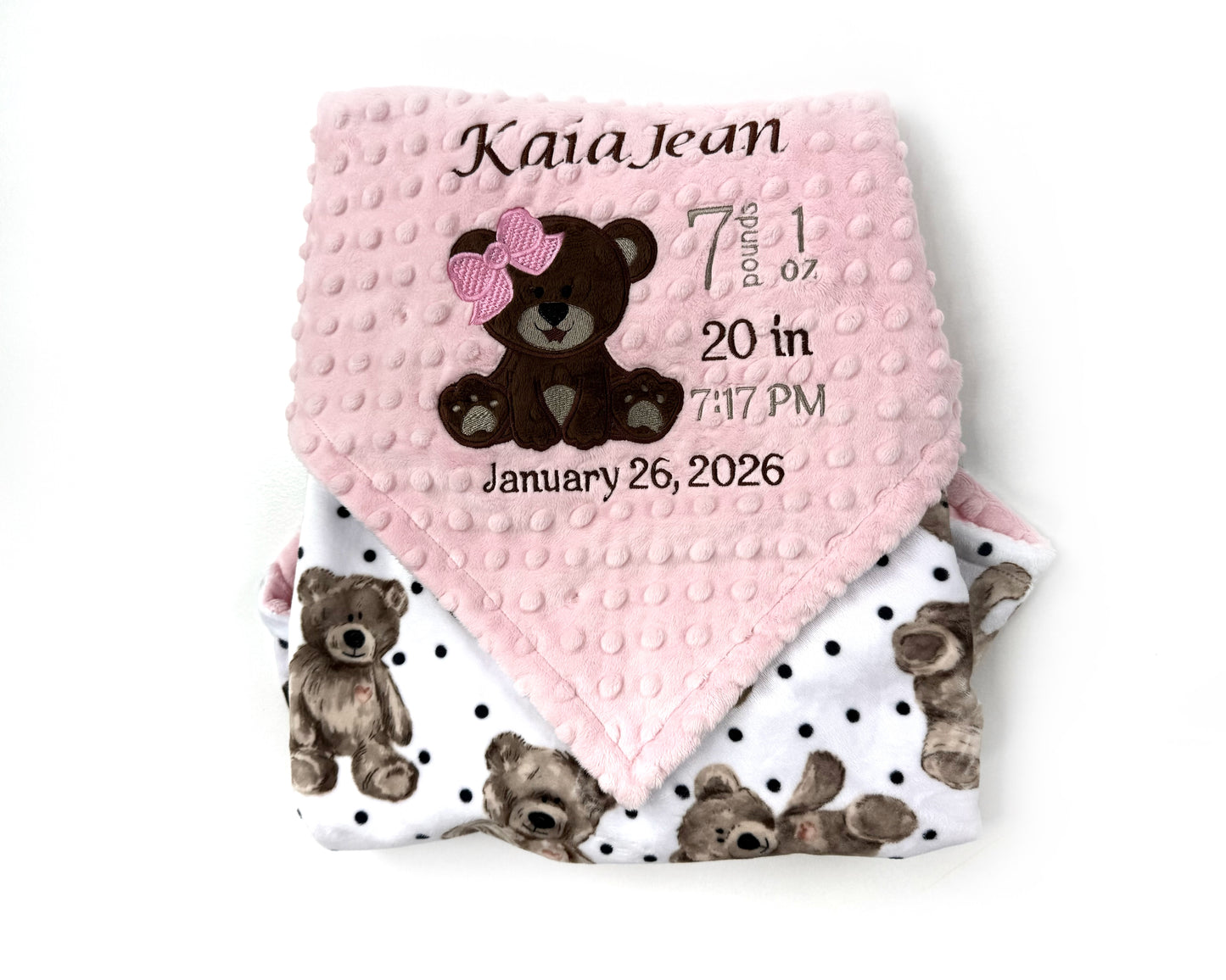 Baby Blanket with Teddy Bear, Pink Minky Blanket, Personalized with Name, a Keepsake Gift for Girls