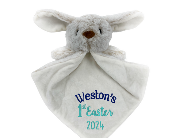 Personalized Bunny Lovey, Stuffed Bunny with Blanket, First Easter Gift, Easter Bunny