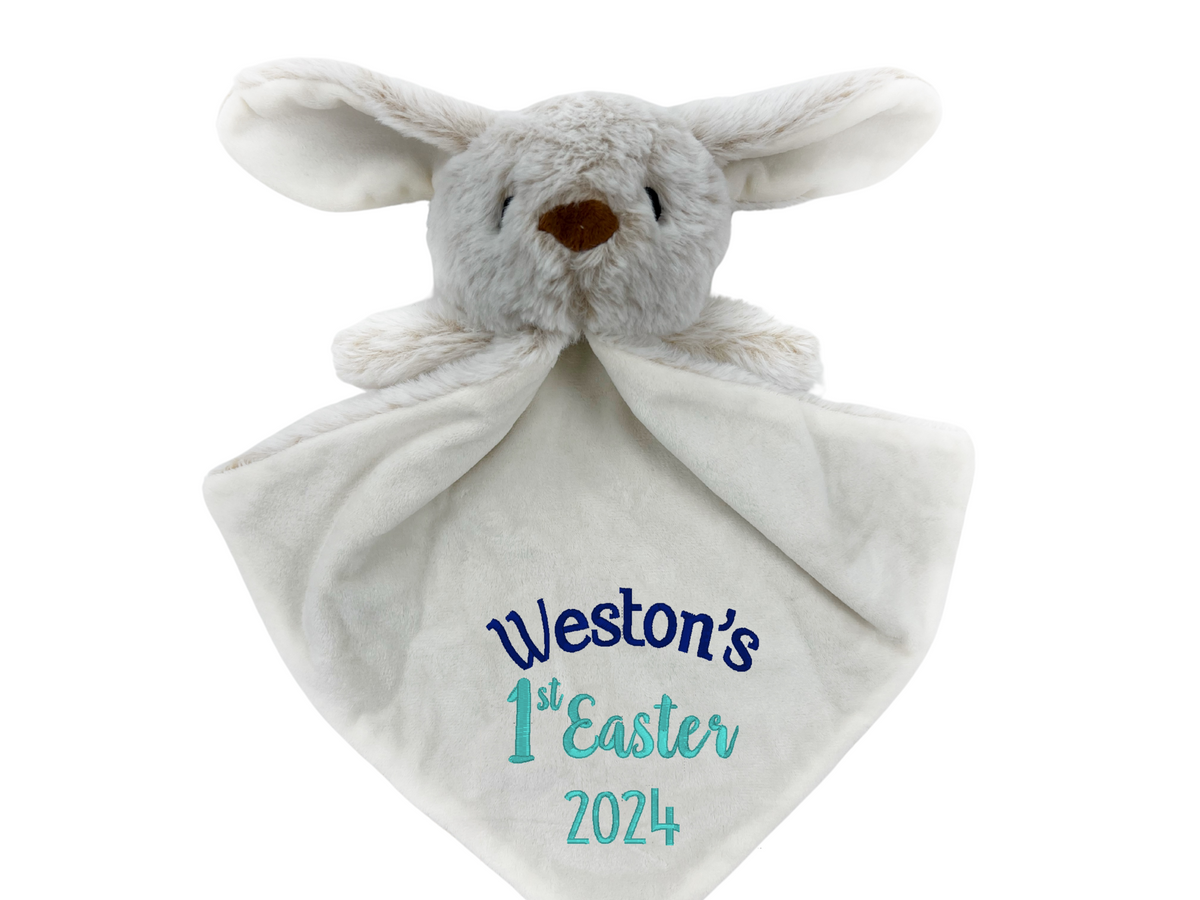 Personalized Bunny Lovey, Stuffed Bunny with Blanket, First Easter Gift, Easter Bunny