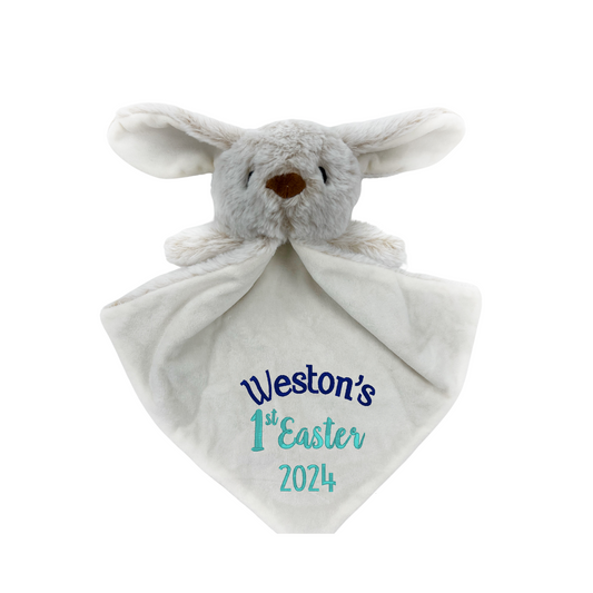 Personalized Bunny Lovey, Stuffed Bunny with Blanket, First Easter Gift, Easter Bunny