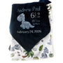 Personalized Baby Blanket, Navy with Dinosaur Applique and Birth Stats