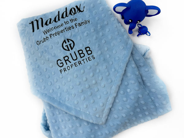 Minky Logo Blanket, Personalized Corporate Baby Gift - GRUBB Logo