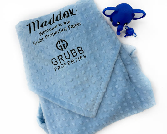 Minky Logo Blanket, Personalized Corporate Baby Gift - GRUBB Logo