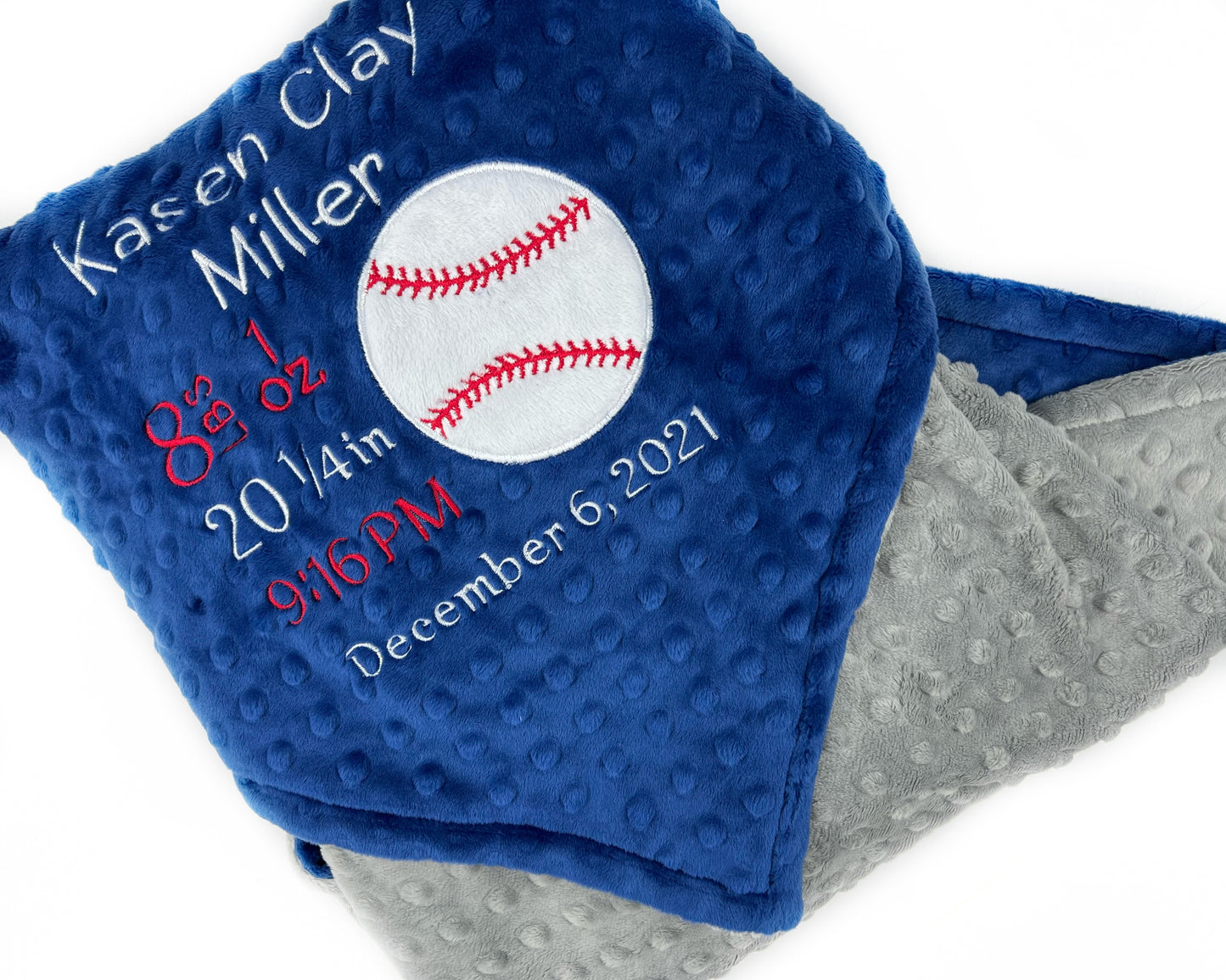 Minky Baby Blanket, Blue Baseball Blanket, Embroidered Birth Stats, Personalized Gift for Baby Boy