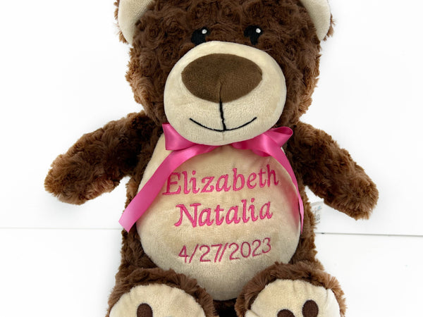 Personalized Brown Teddy Bear, Birth Stats, Bear Stuffed Animal, Newborn Gift, 1st Birthday Gift, Keepsake Bear, Christening Gift for Babies