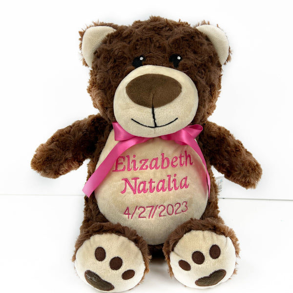 Personalized Brown Teddy Bear, Birth Stats, Bear Stuffed Animal, Newborn Gift, 1st Birthday Gift, Keepsake Bear, Christening Gift for Babies
