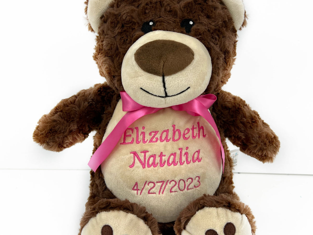 Personalized Brown Teddy Bear, Birth Stats, Bear Stuffed Animal, Newborn Gift, 1st Birthday Gift, Keepsake Bear, Christening Gift for Babies