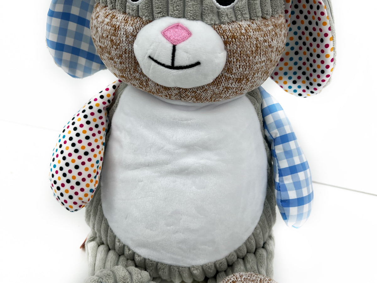 Personalized Blue Patchwork Bunny, Keepsake Gift for Newborn, 1st Birthday Gift, Christening Gift for Babies