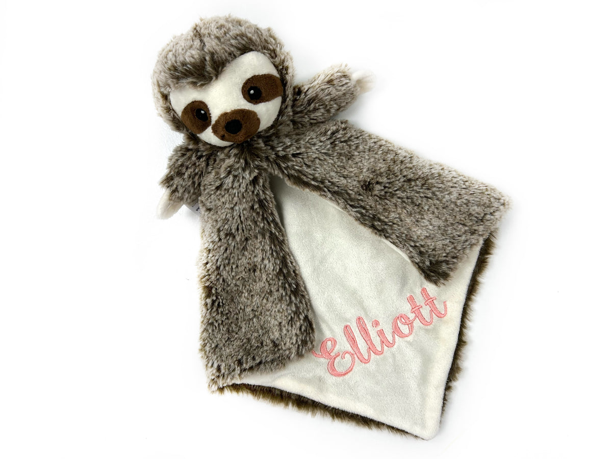 Personalized Brown Sloth Lovey with Embroidered Name or Message