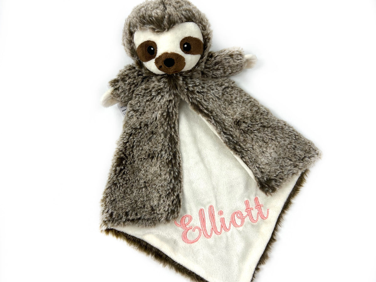 Personalized Brown Sloth Lovey with Embroidered Name or Message