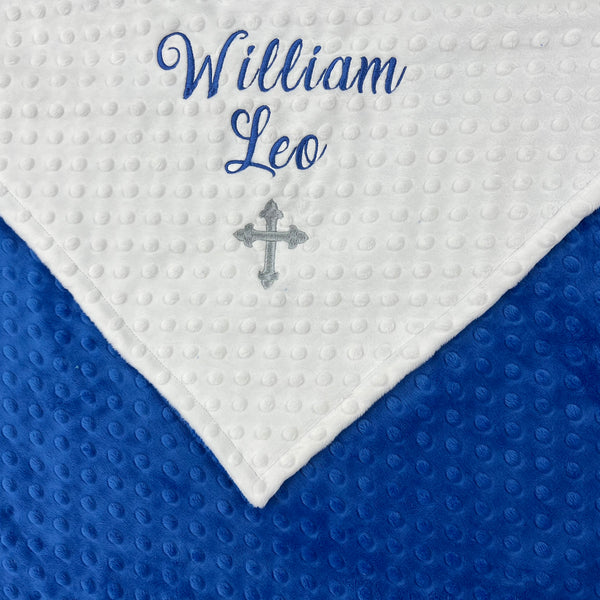 Personalized Cross Baby Blanket – Custom Embroidered Minky Baptism Gift, Religious Gift for Boy