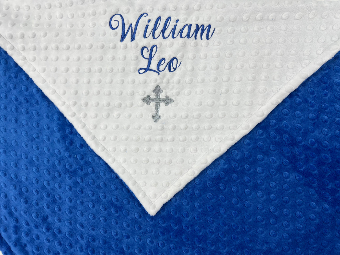 Personalized Cross Baby Blanket – Custom Embroidered Minky Baptism Gift, Religious Gift for Boy