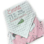 Pink and White Minky Baby Blanket, Personalized with Embroidered Birth Stats with Dragon