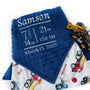 Personalized Baby Blanket, Construction Print, Birth Stats, Keepsake Gift for Baby