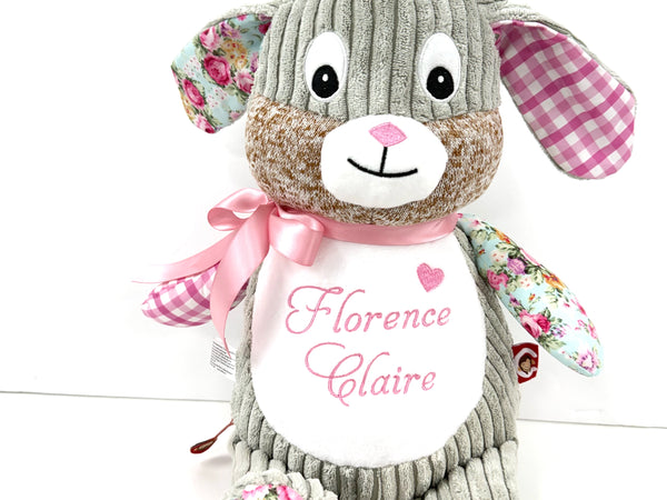Personalized Pink Patchwork Bunny, Keepsake Gift for Newborn, 1st Birthday Gift, Christening Gift for Babies (Copy)