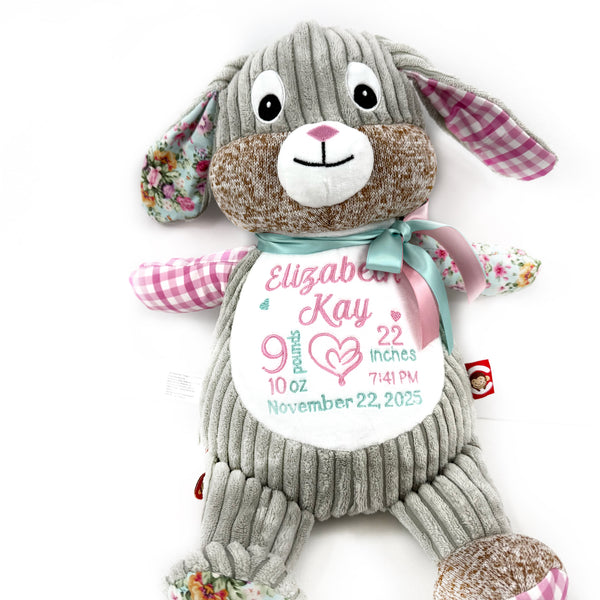 Personalized Pink Patchwork Bunny, Keepsake Gift for Newborn, 1st Birthday Gift, Christening Gift for Babies (Copy)
