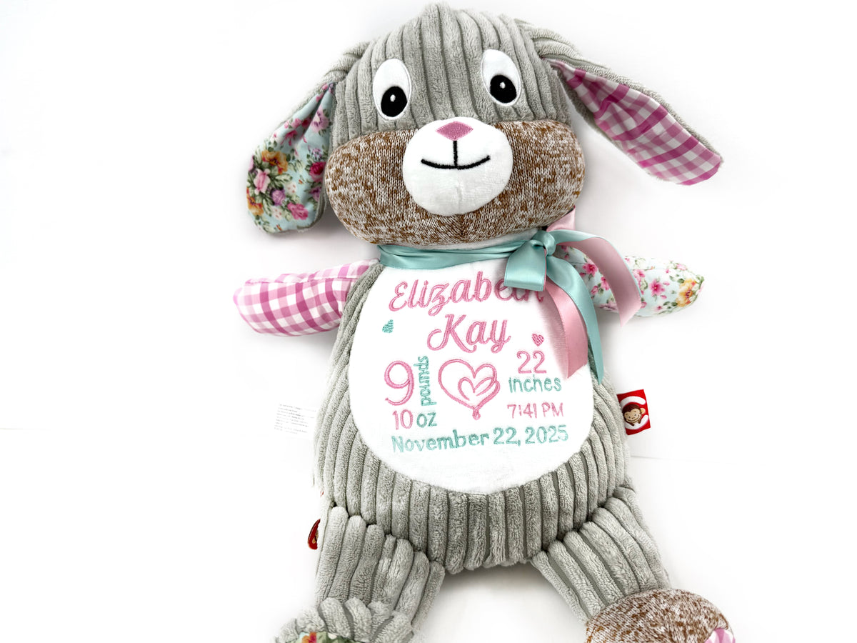 Personalized Pink Patchwork Bunny, Keepsake Gift for Newborn, 1st Birthday Gift, Christening Gift for Babies (Copy)