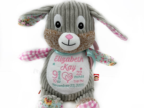 Personalized Pink Patchwork Bunny, Keepsake Gift for Newborn, 1st Birthday Gift, Christening Gift for Babies (Copy)