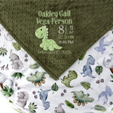 Baby blanket with dinosaur pattern and personalized text