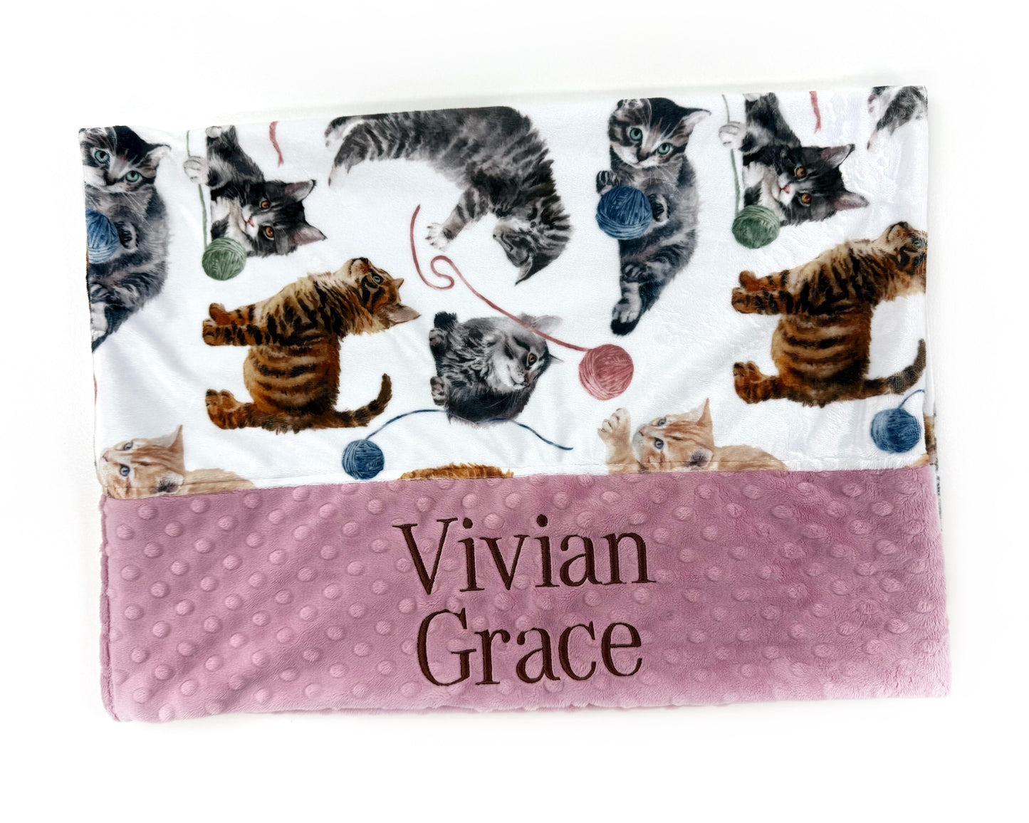 Personalized Minky Pillowcase, Kitten Print and Pink Pillowcase, Personalized Gift for Girls