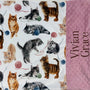 Minky Pillowcase with cat pattern and 'Vivian Grace' embroidered on a dusty pink background