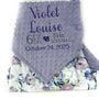 Personalized Baby Blanket in Lavender Floral Minky with Name or Birth Stats, Newborn Baby Gift