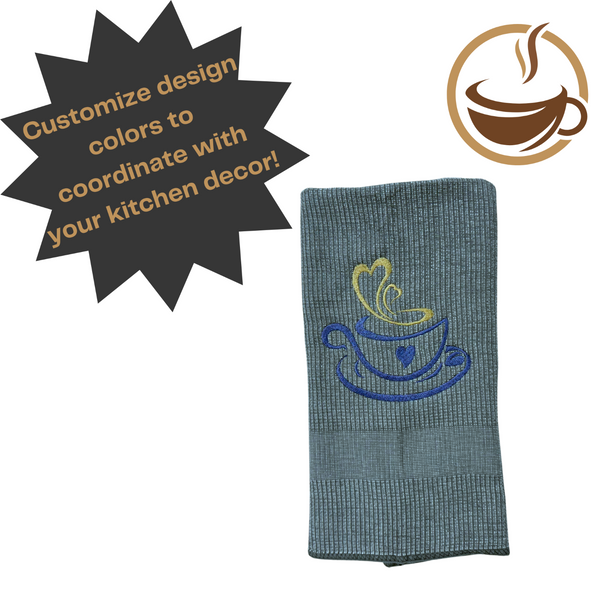 Kitchen Hand Towel, Gray Cotton Kitchen Dish Towel, Coffee Design Towel, Wedding Gift
