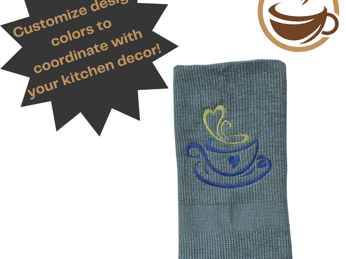 Kitchen Hand Towel, Gray Cotton Kitchen Dish Towel, Coffee Design Towel, Wedding Gift