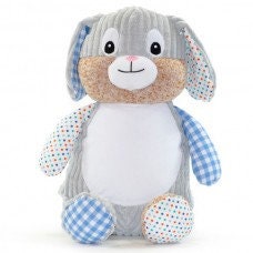 Personalized Blue Patchwork Bunny, Keepsake Gift for Newborn, 1st Birthday Gift, Christening Gift for Babies
