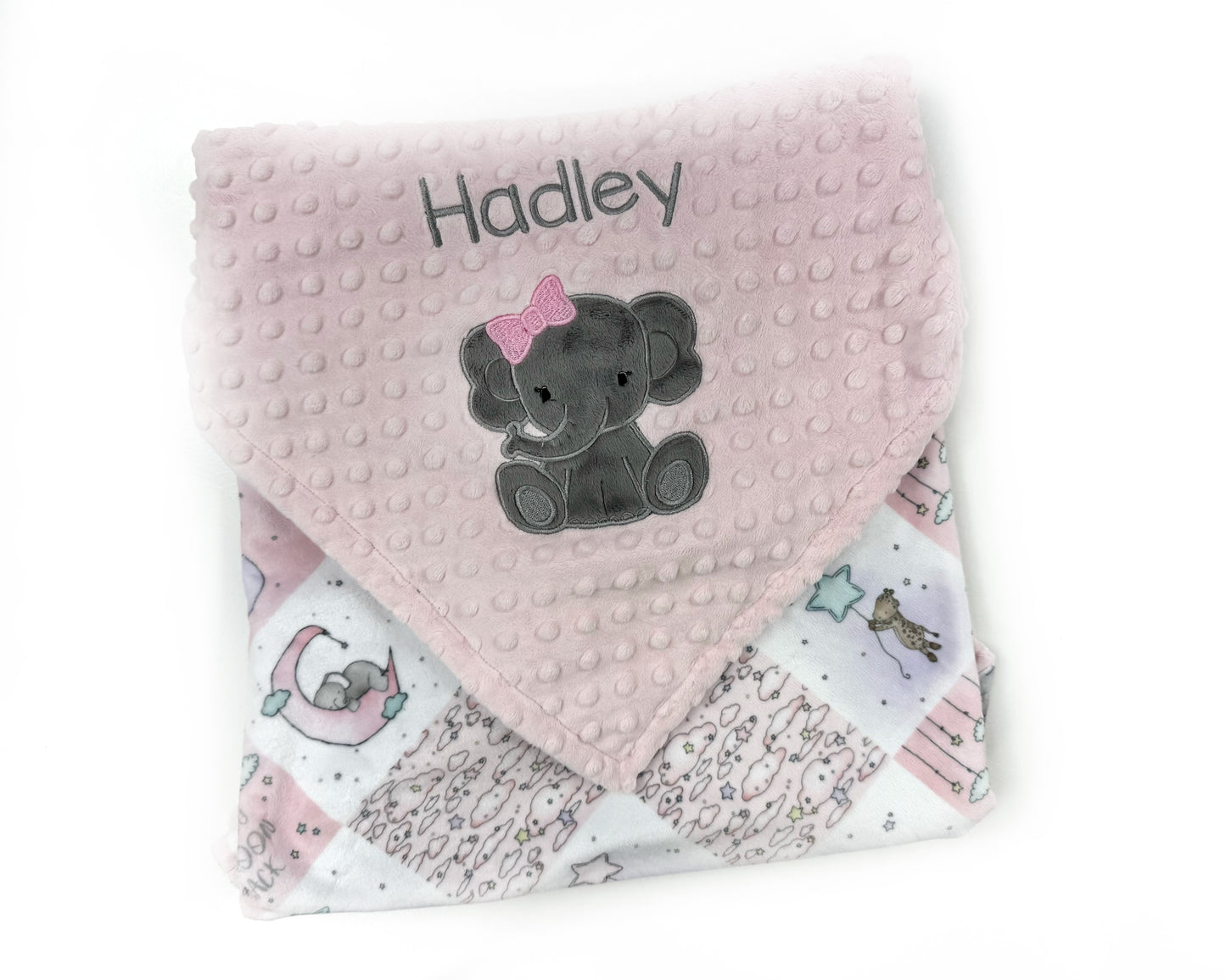 Custom Baby Blanket, Pink Quilt Minky Print with Elephant, Personalized Gift for Newborn Baby Girl, Keepsake