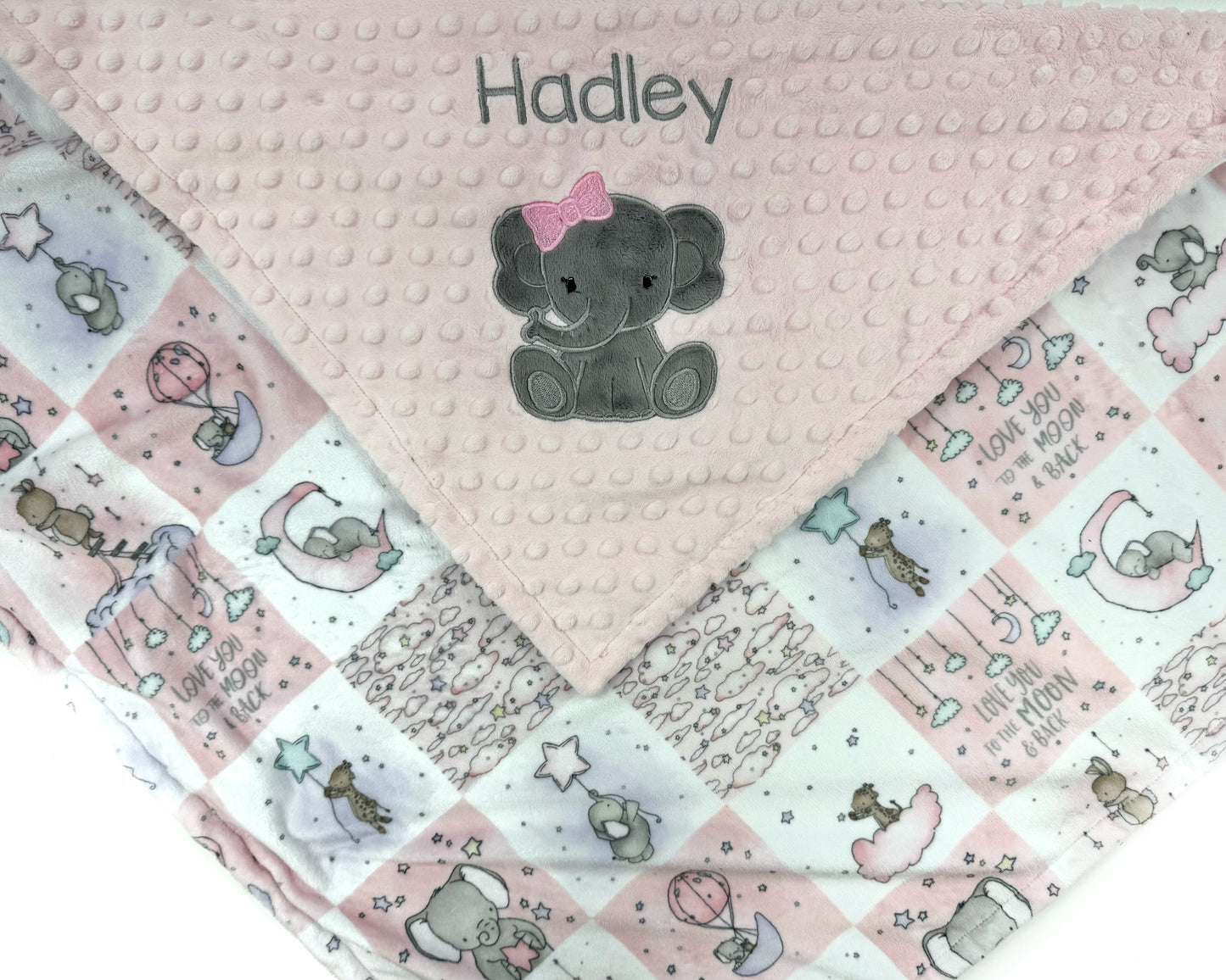 Custom Baby Blanket, Pink Quilt Minky Print with Elephant, Personalized Gift for Newborn Baby Girl, Keepsake