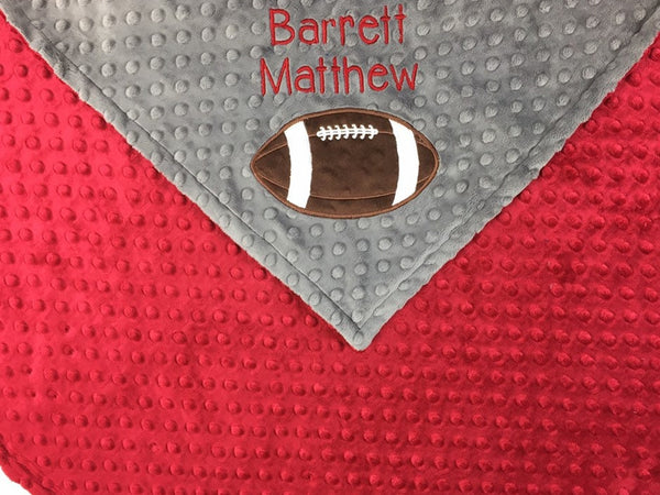 Personalized Football Blanket, Crimson Red and Gray Minky, Choose Your Team Colors, Baby Blanket, Toddler Blanket