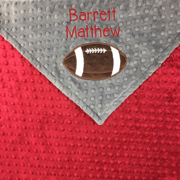 Personalized Football Blanket, Crimson Red and Gray Minky, Choose Your Team Colors, Baby Blanket, Toddler Blanket