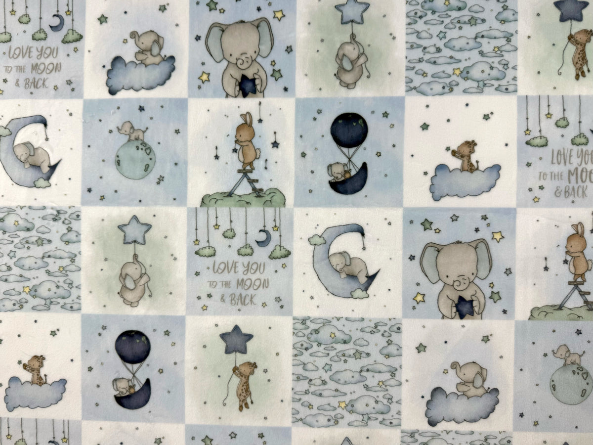 Personalized Baby Blanket, Blue and Gray Embroidered Minky with Birth Stats