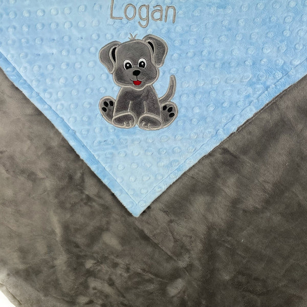 Blue Puppy Blanket, Minky Throw Blanket, Large Blue Throw for Dog Lovers