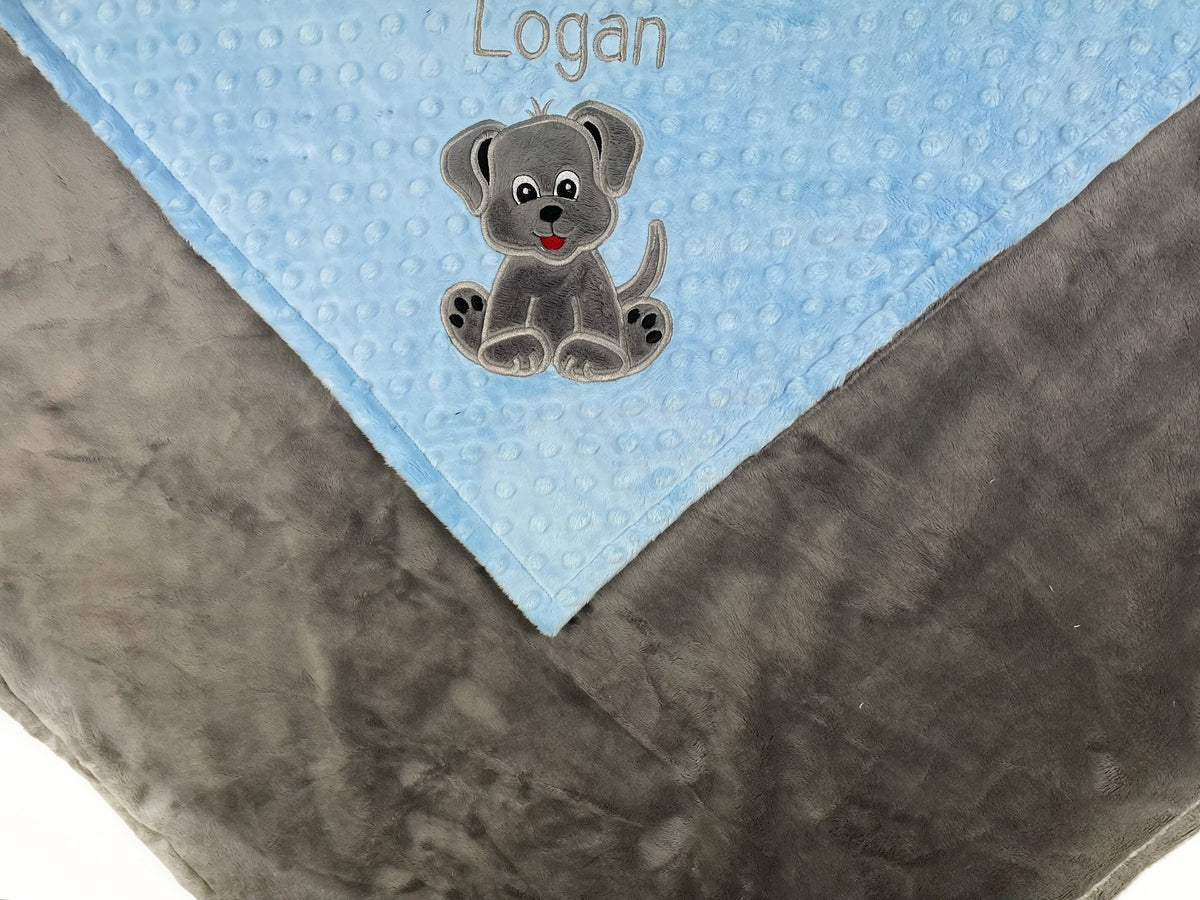 Blue Puppy Blanket, Minky Throw Blanket, Large Blue Throw for Dog Lovers