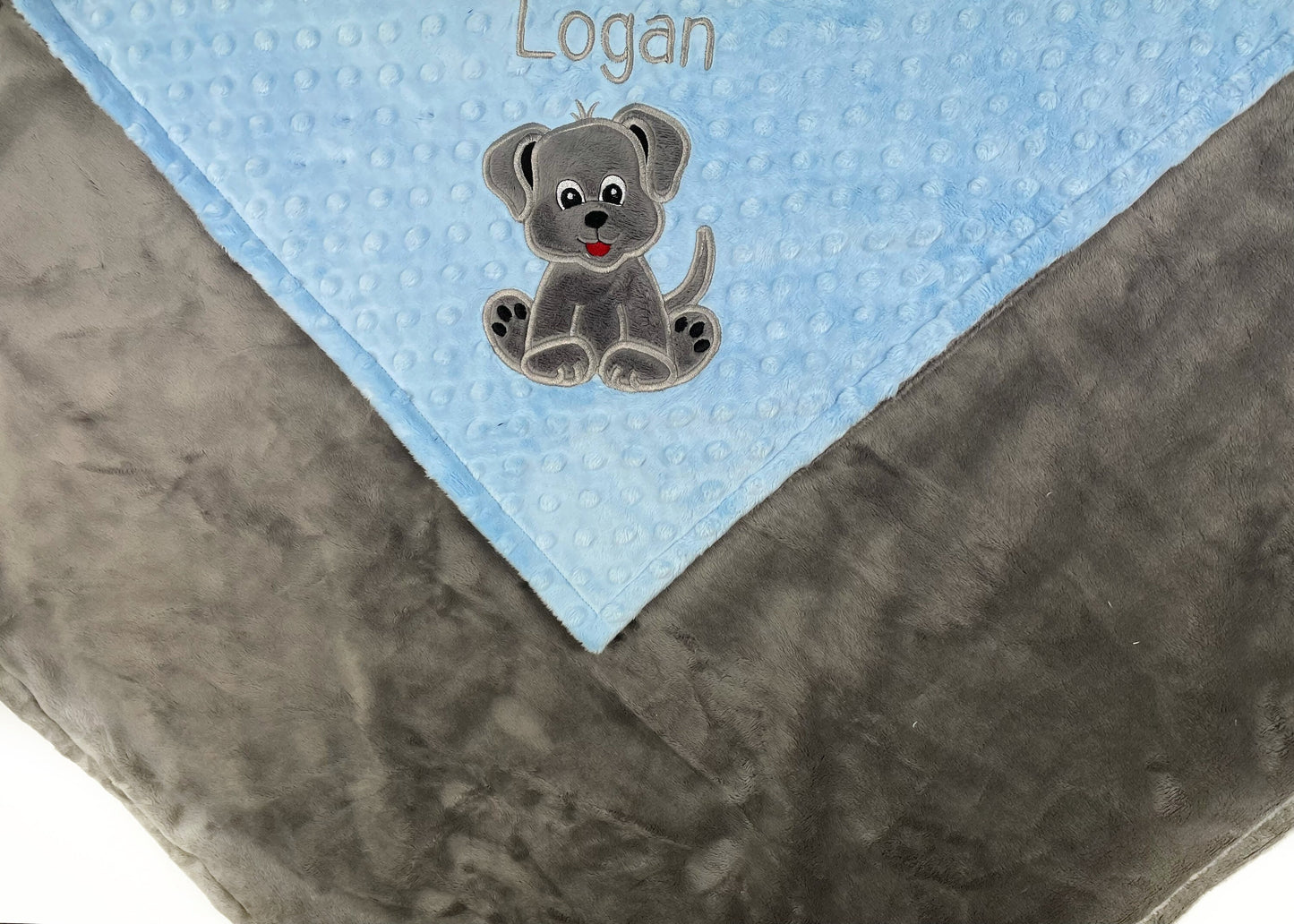 Blue Puppy Blanket, Minky Throw Blanket, Large Blue Throw for Dog Lovers