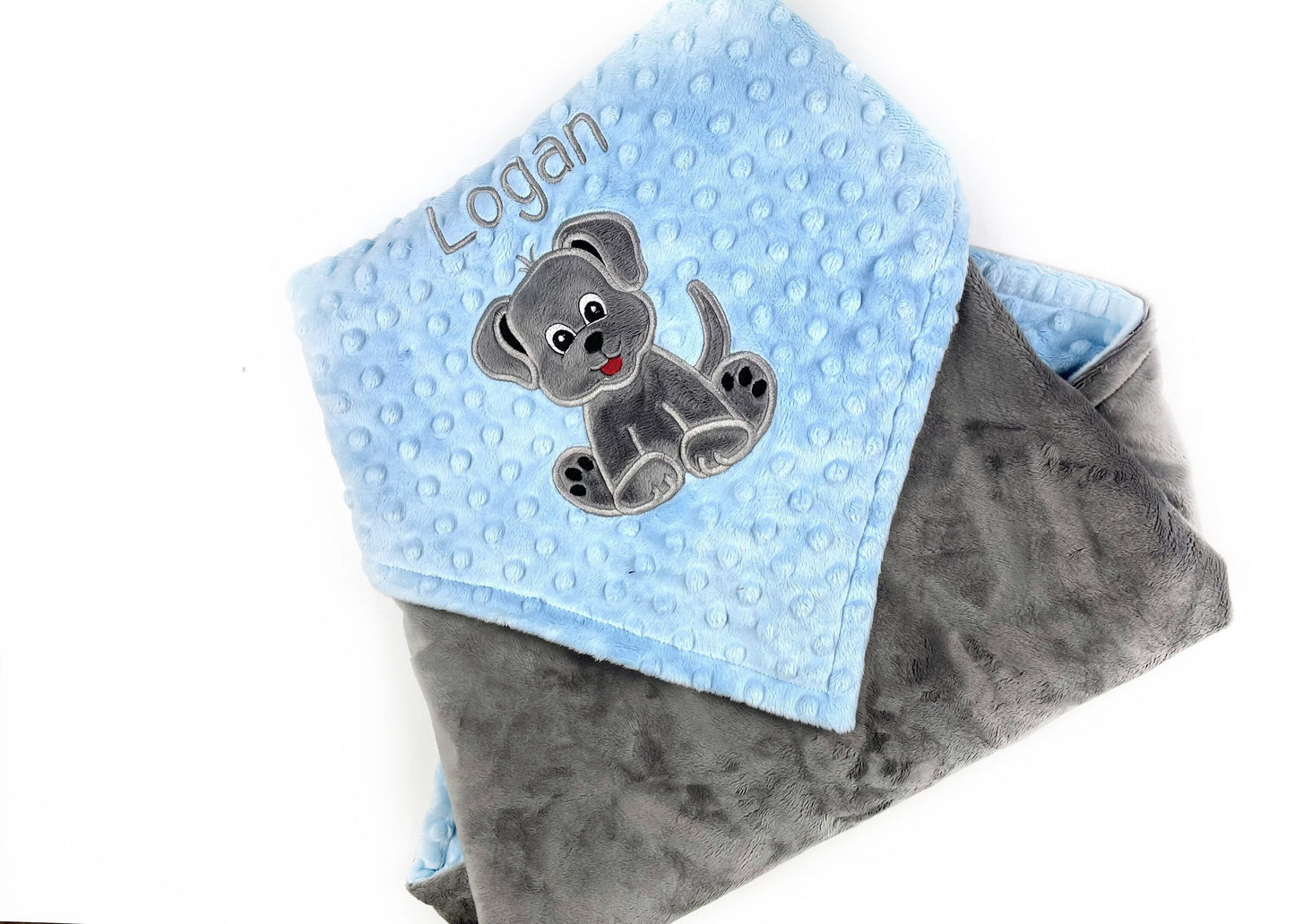 Blue Puppy Blanket, Minky Throw Blanket, Large Blue Throw for Dog Lovers