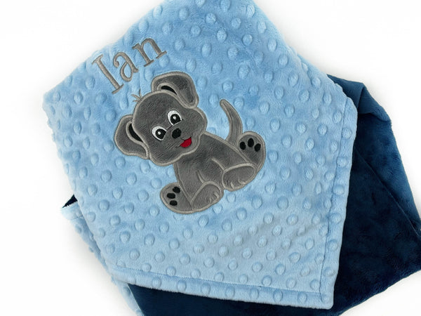 Blue Puppy Blanket, Minky Throw Blanket, Large Blue Throw for Dog Lovers